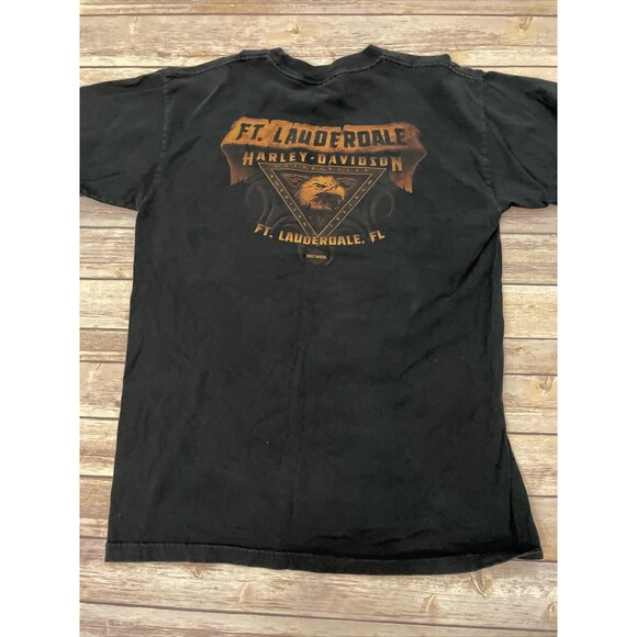VINTAGE Harley Davidson Owner Shirt Black Ft Lauderdale Florida Eagle Graphic L - Picture 8 of 9